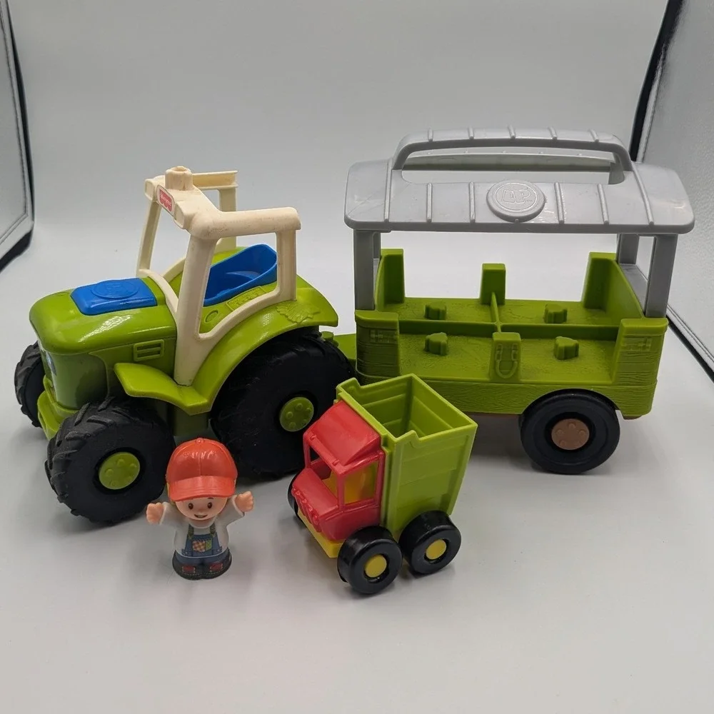 Fisher-Price Little People Tractor Trailer Green Farm Vehicle Set with Figure